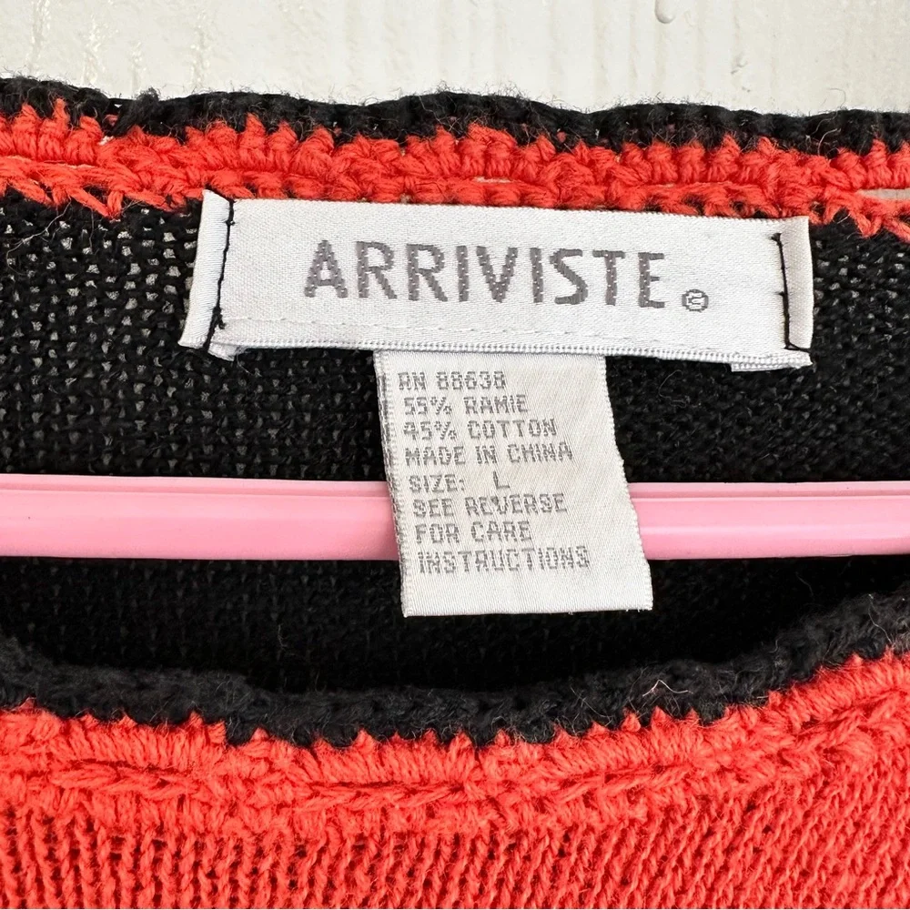 Vintage Arriviste Cotton Ramie Halloween Sweater Black Orange Decorative Large - Picture 2 of 3